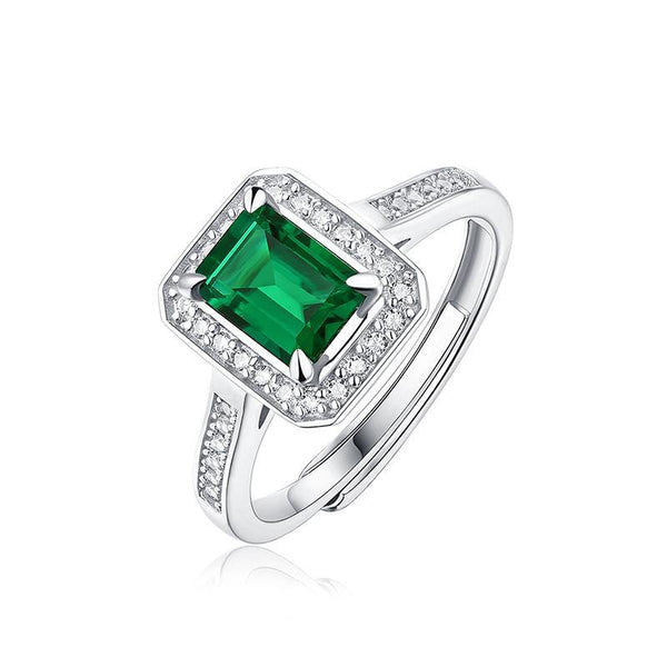 Emerald series sterling silver diamond square ring - ReadYourHeart