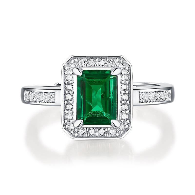 Emerald series sterling silver diamond square ring - ReadYourHeart