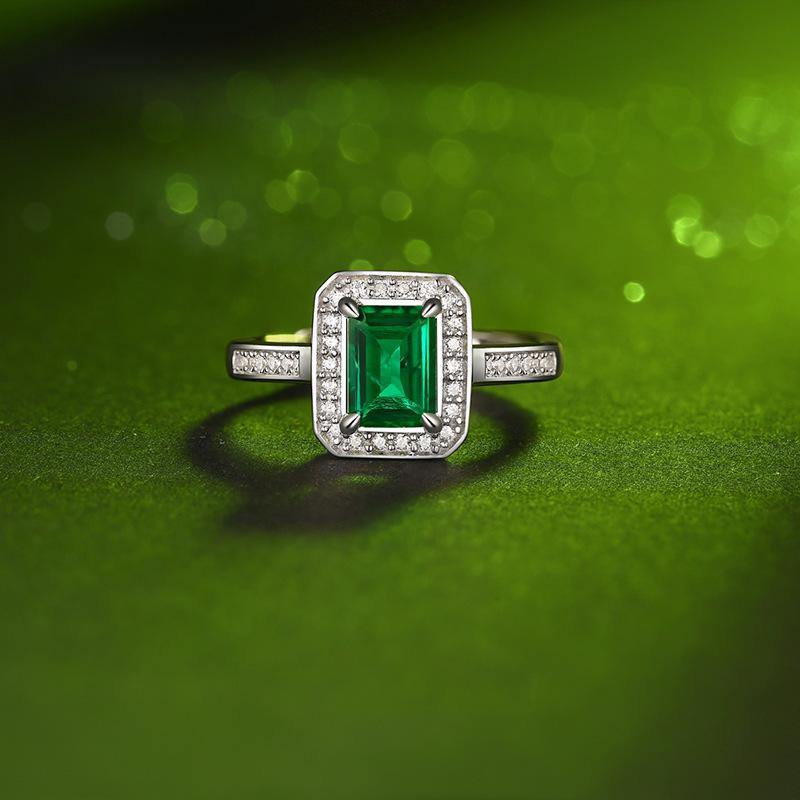 Emerald series sterling silver diamond square ring - ReadYourHeart