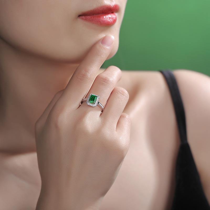 Emerald series sterling silver diamond square ring - ReadYourHeart