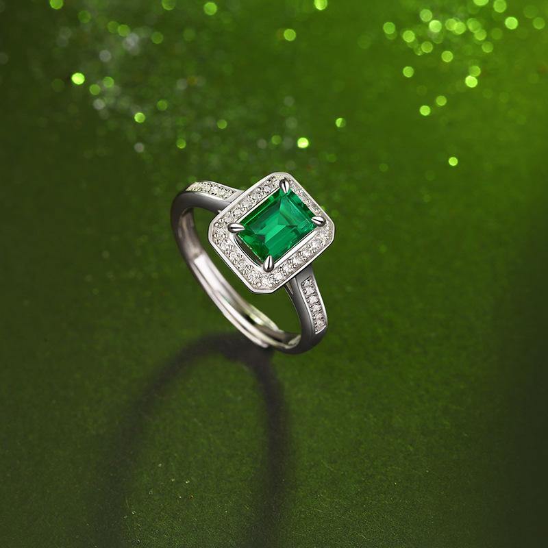 Emerald series sterling silver diamond square ring - ReadYourHeart