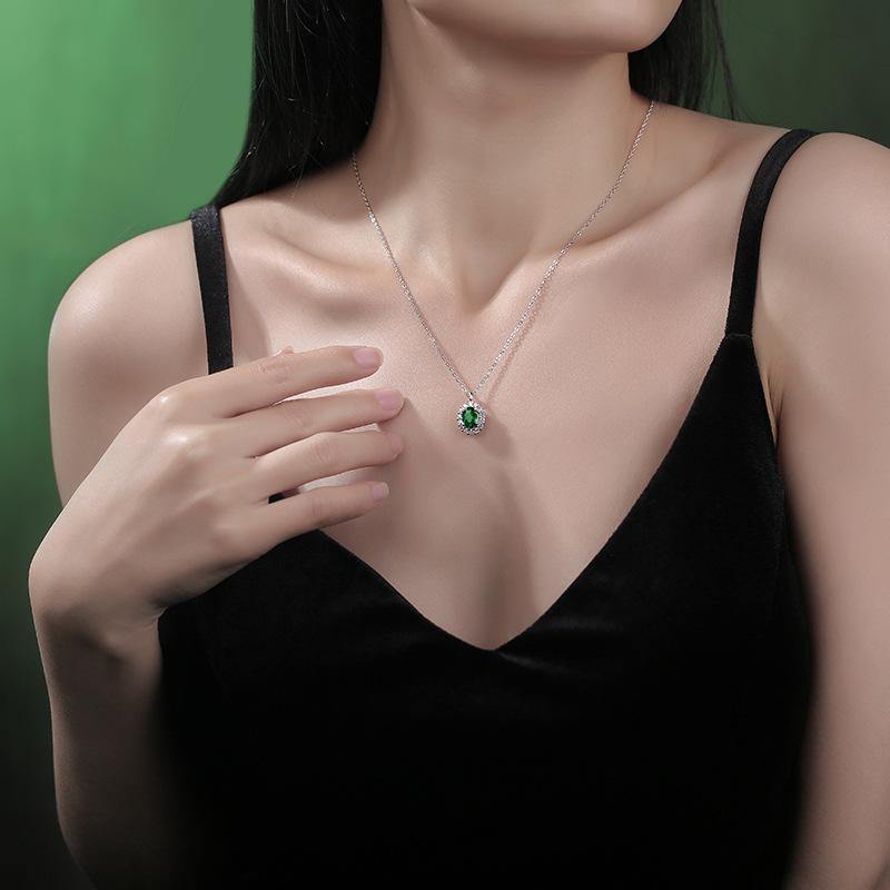 Emerald series sterling silver oval necklace - ReadYourHeart,RNL-TPN20072507-EM