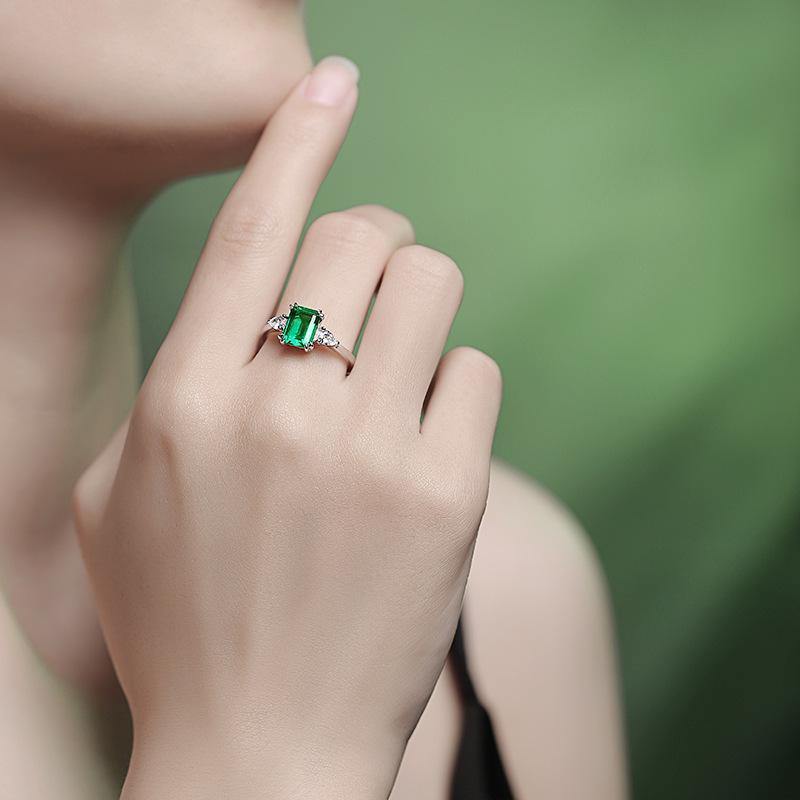 Emerald series sterling silver square ring - ReadYourHeart