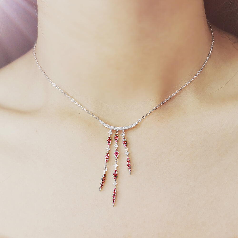 Fashion Chain Ruby Sterling Silver Necklace Pendant - ReadYourHeart