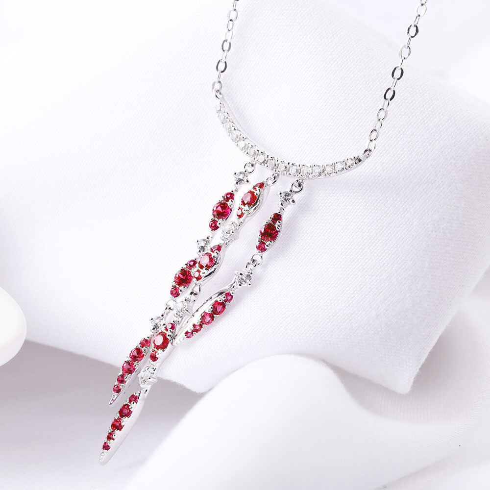 Fashion Chain Ruby Sterling Silver Necklace Pendant - ReadYourHeart