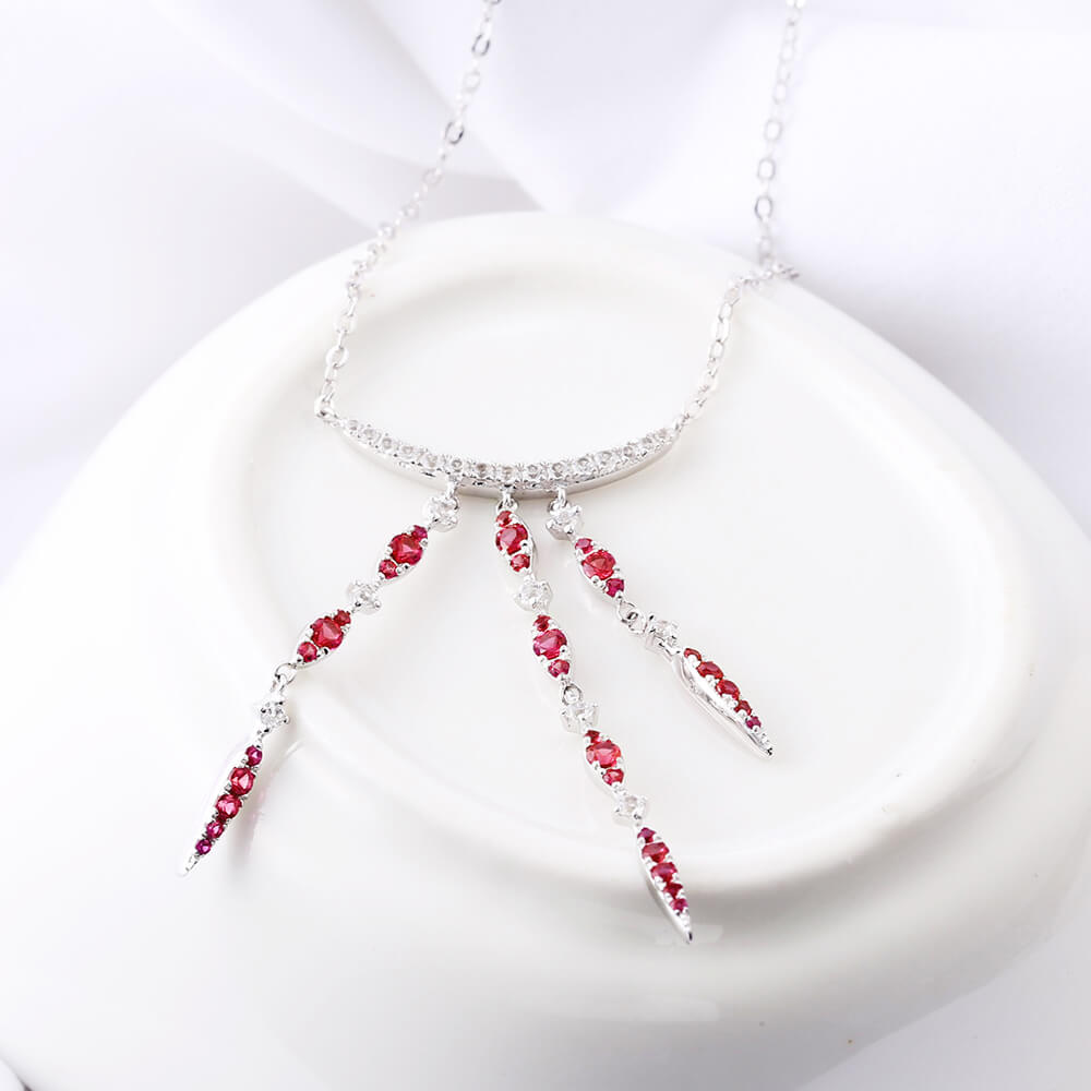 Fashion Chain Ruby Sterling Silver Necklace Pendant - ReadYourHeart