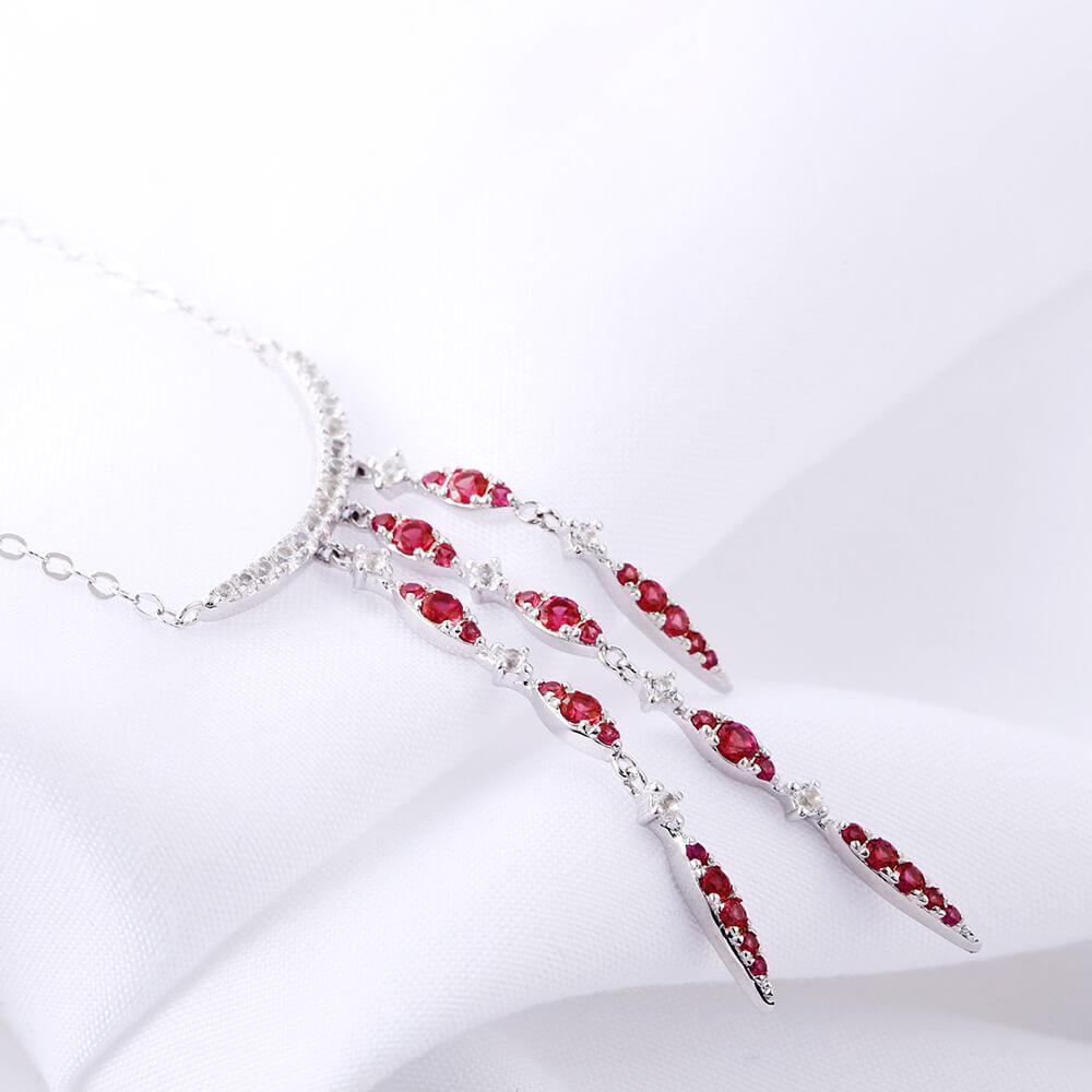 Fashion Chain Ruby Sterling Silver Necklace Pendant - ReadYourHeart