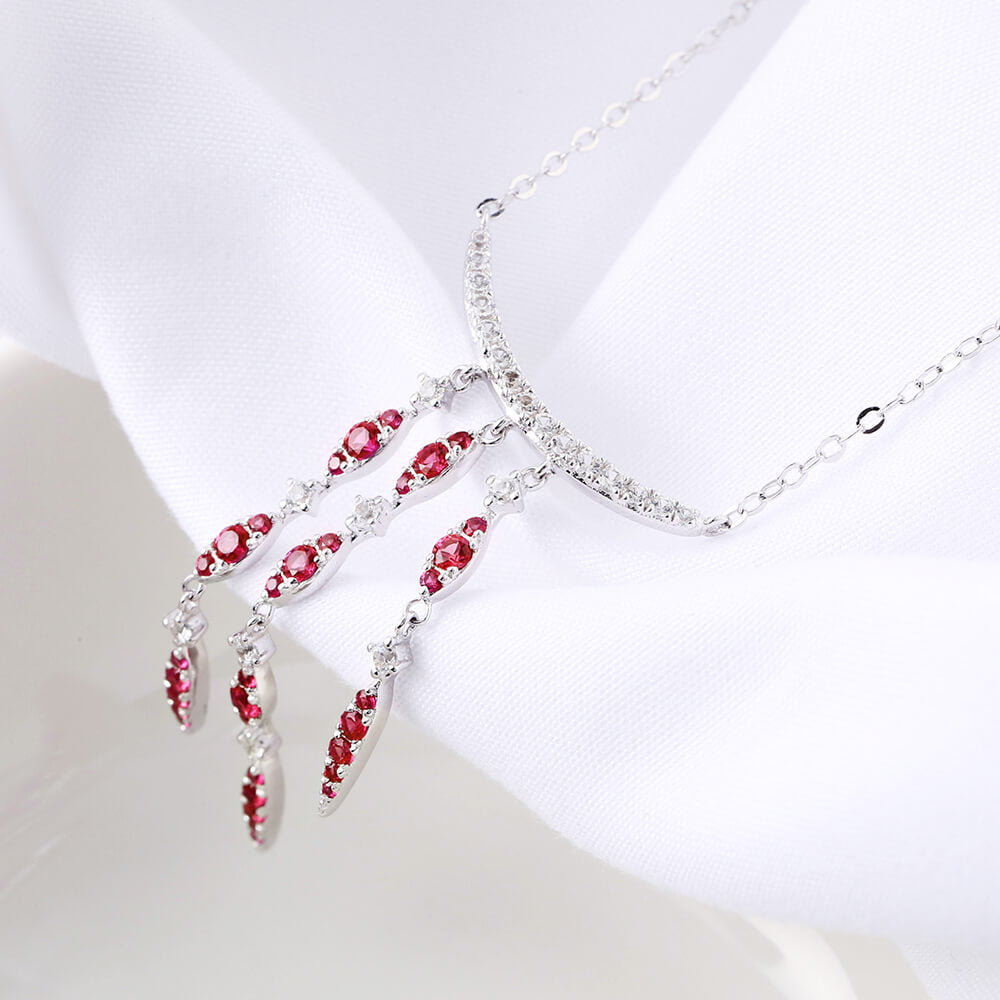Fashion Chain Ruby Sterling Silver Necklace Pendant - ReadYourHeart