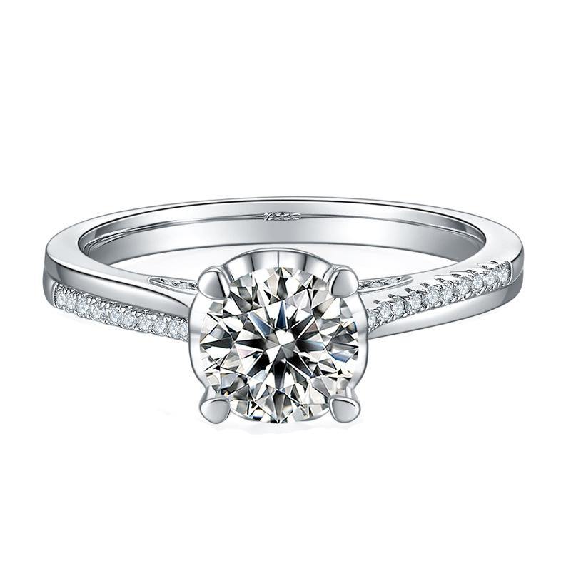 Fashion Four Prong Round Moissanite Sterling Silver Wedding Ring - ReadYourHeart,RRW-M47A