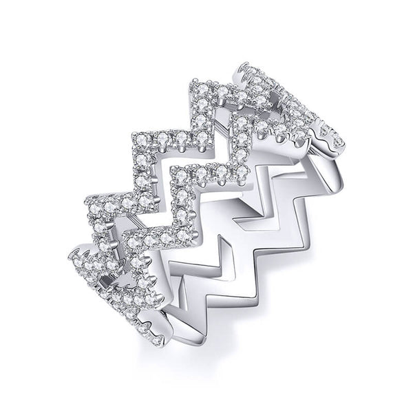 Fashion Geometric Double W-Shaped Moissanite Half Eternity Wedding Band Ring - ReadYourHeart