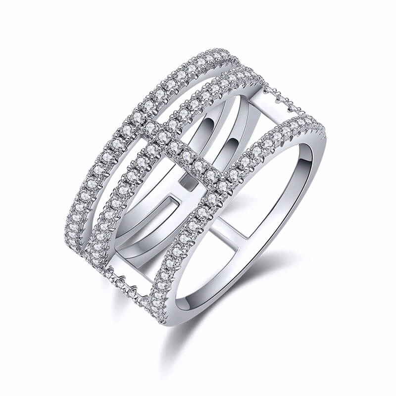 Fashion Geometric Triple Shank Moissanite Half Eternity Wedding Band Ring - ReadYourHeart