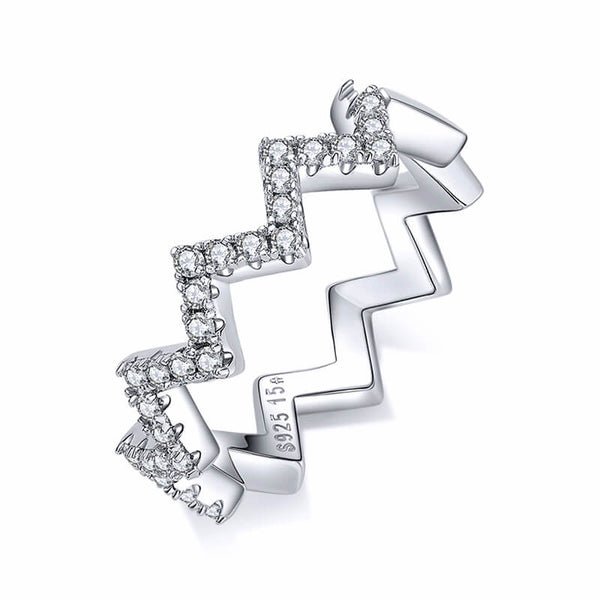 Fashion Geometric W-Shaped Moissanite Half Eternity Wedding Band Ring - ReadYourHeart