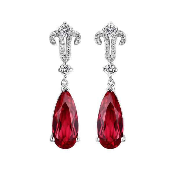 Fashion Pear Ruby Sterling Silver Drop Earrings