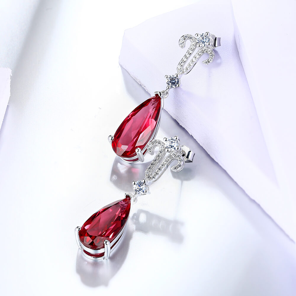 Fashion Pear Ruby Sterling Silver Drop Earrings - ReadYourHeart