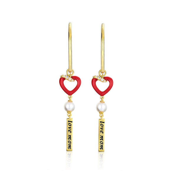 Fashion Pearl Heart Drop Earrings With Love Mom - ReadYourHeart