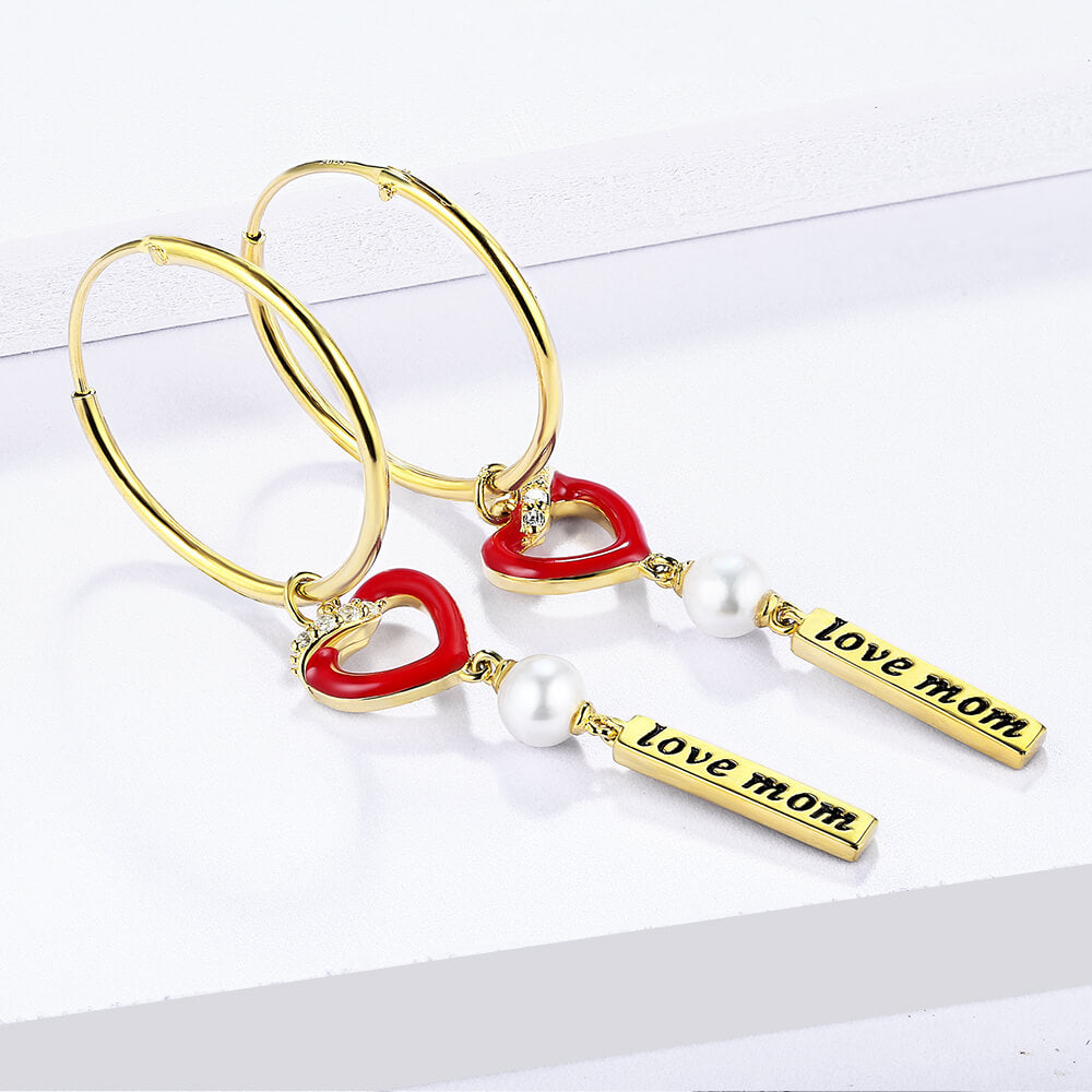 Fashion Pearl Heart Drop Earrings With Love Mom - ReadYourHeart