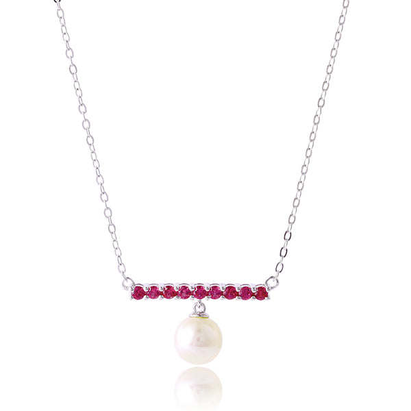 Fashion Pearl Ruby Sterling Silver Necklace Pendant