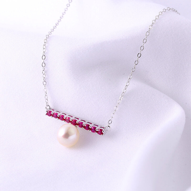 Fashion Pearl Ruby Sterling Silver Necklace Pendant - ReadYourHeart