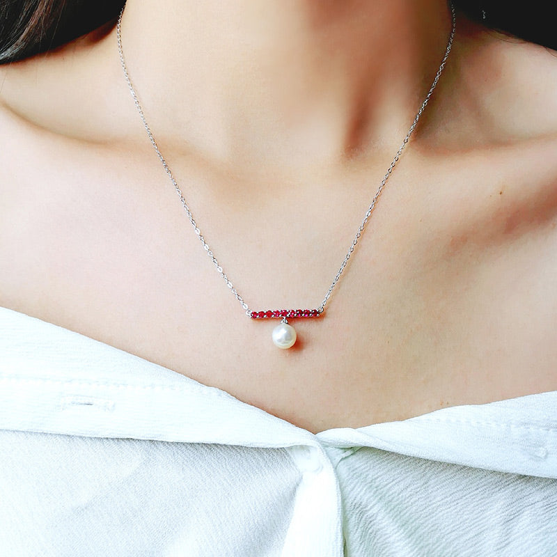Fashion Pearl Ruby Sterling Silver Necklace Pendant - ReadYourHeart