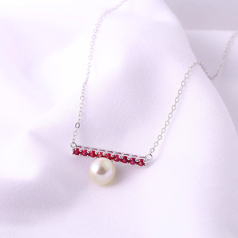 Fashion Pearl Ruby Sterling Silver Necklace Pendant - ReadYourHeart
