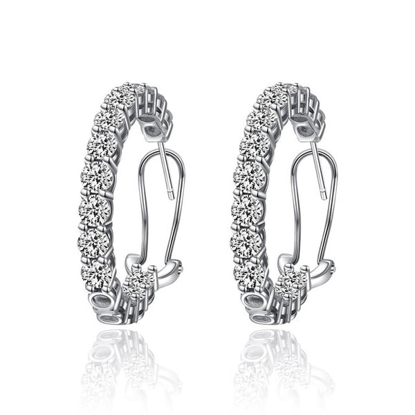 Fashion Round Cut Sterling Silver Hoop Earrings - ReadYourHeart