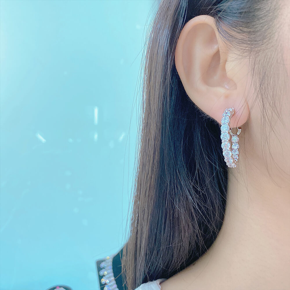 Fashion Round Cut Sterling Silver Hoop Earrings - ReadYourHeart