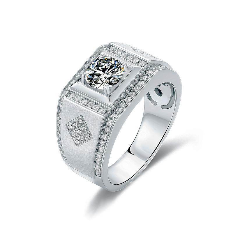 Fashion Round Moissanite Sterling Silver Wedding Ring For Men - ReadYourHeart