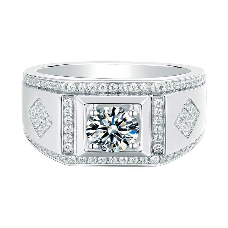 Fashion Round Moissanite Sterling Silver Wedding Ring For Men - ReadYourHeart,RRW-M75A