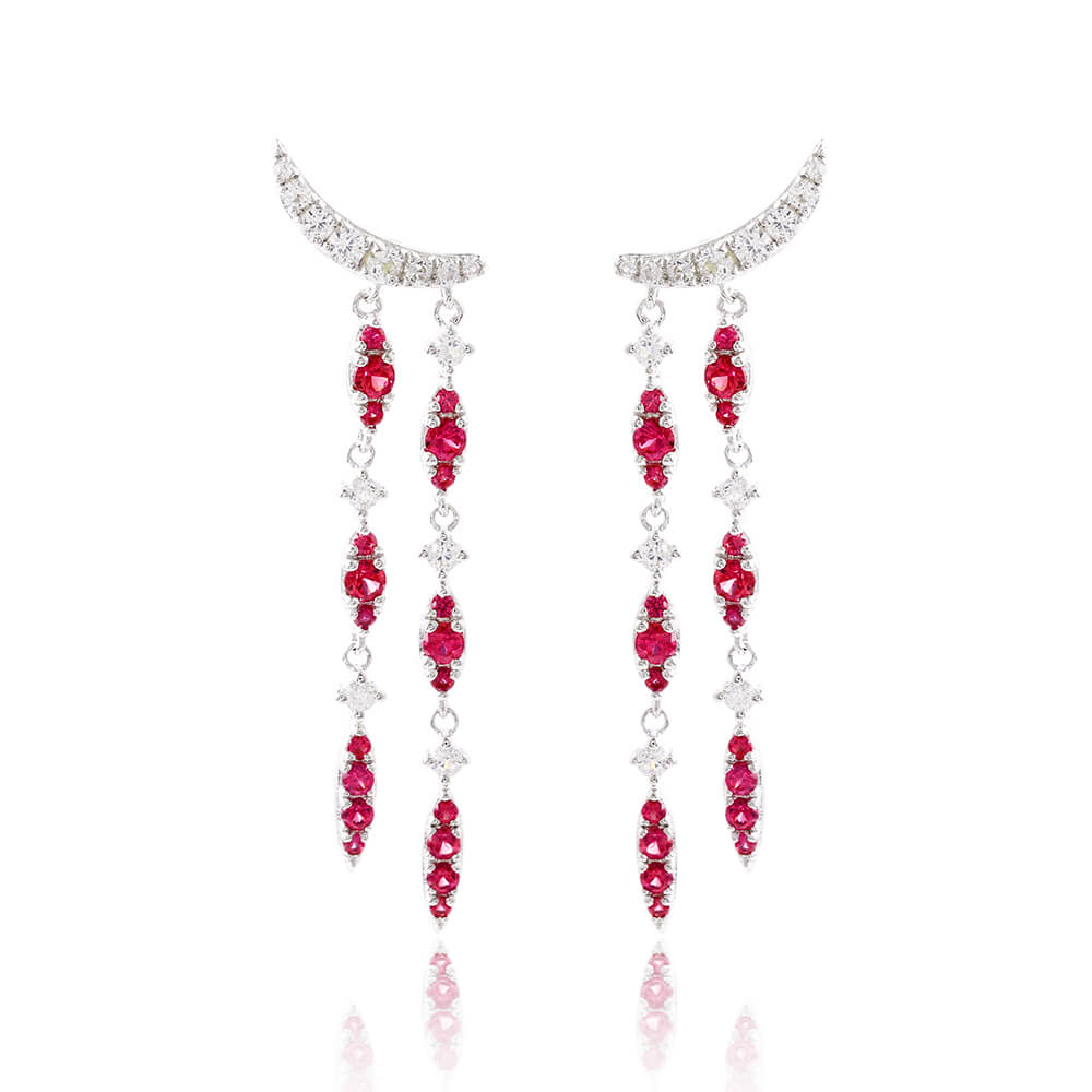 Fashion Round Ruby Sterling Silver Drop Earrings - ReadYourHeart