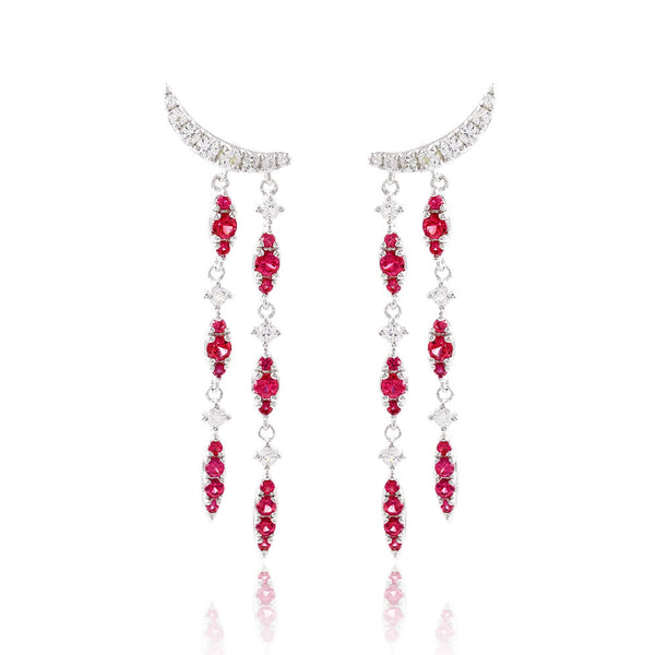Fashion Round Ruby Sterling Silver Drop Earrings