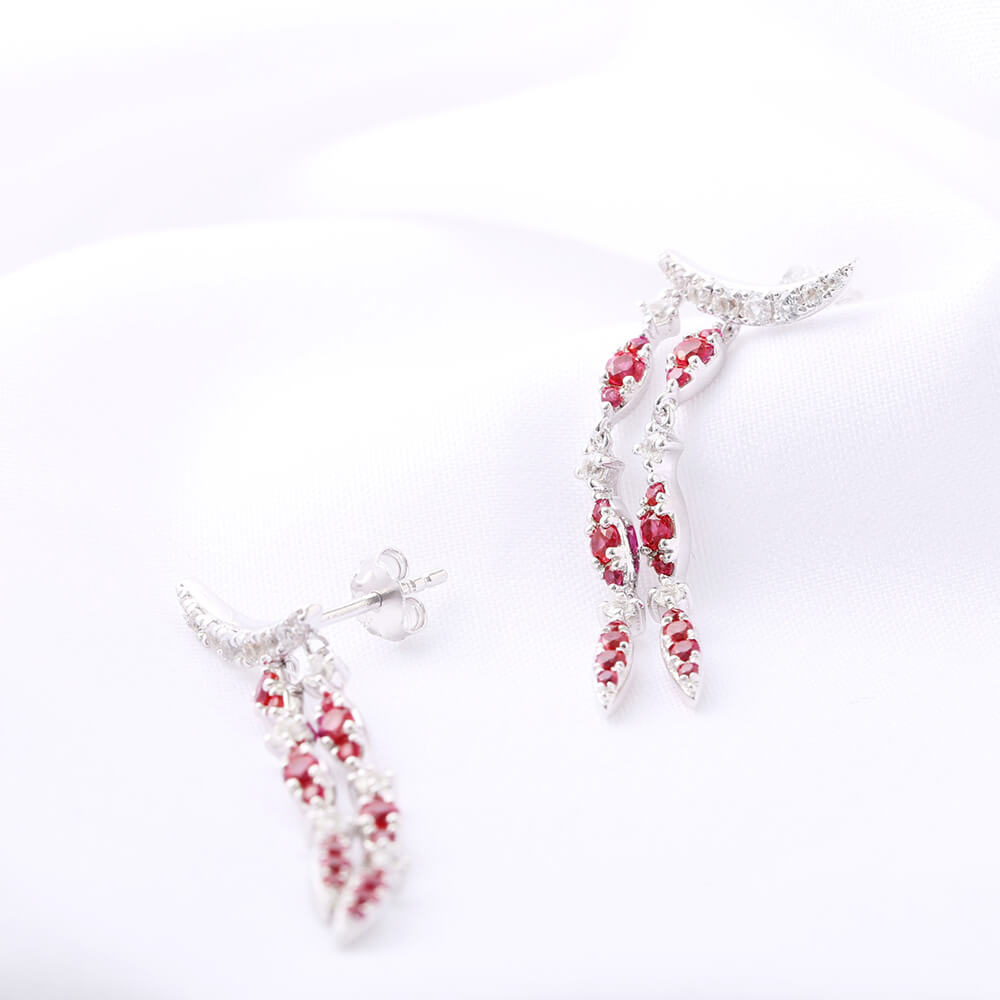 Fashion Round Ruby Sterling Silver Drop Earrings - ReadYourHeart