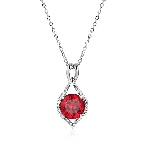 Fashion Round Ruby Sterling Silver Halo Necklace Pendant