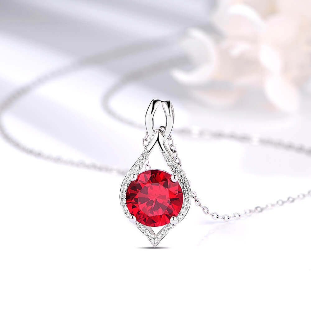 Fashion Round Ruby Sterling Silver Halo Necklace Pendant - ReadYourHeart