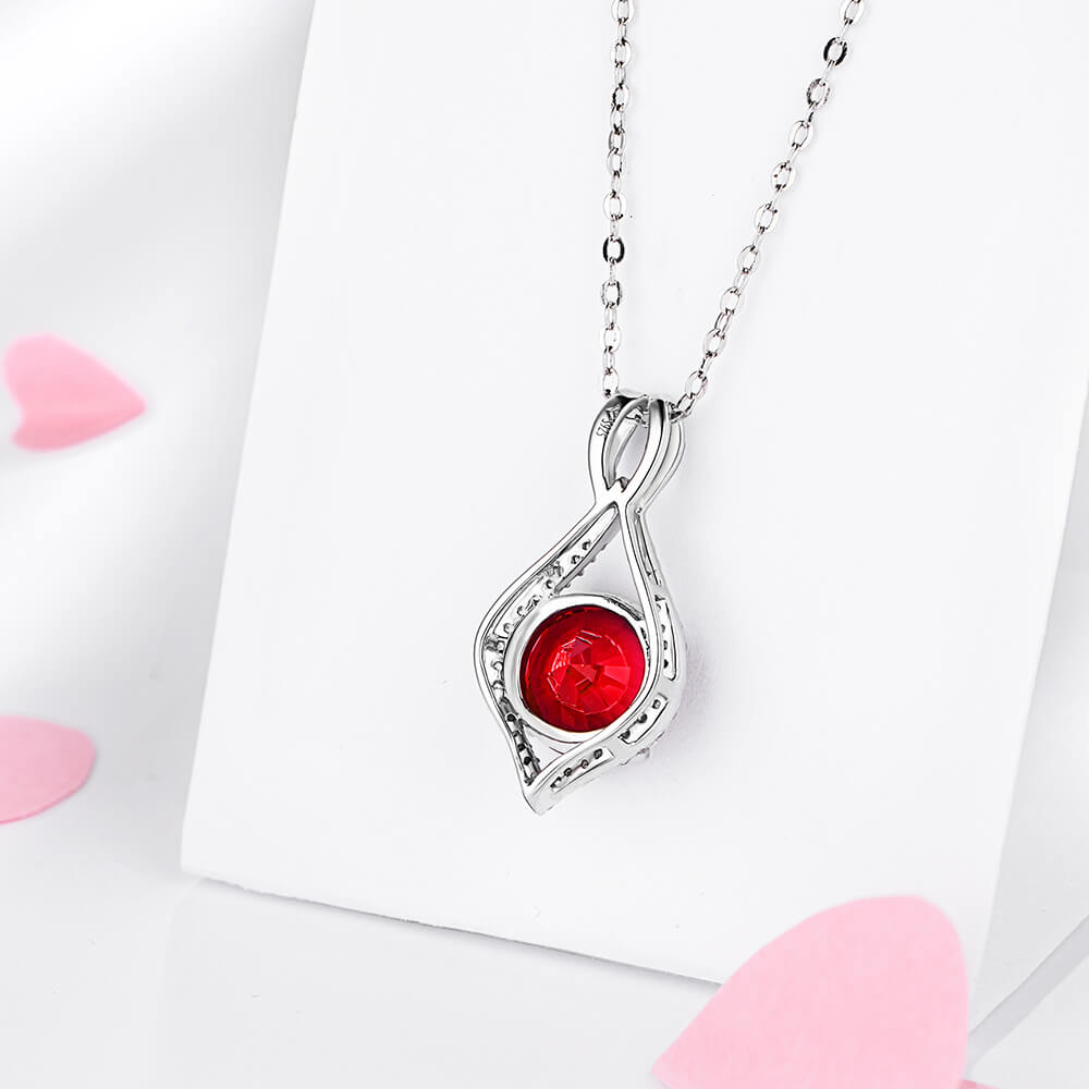 Fashion Round Ruby Sterling Silver Halo Necklace Pendant - ReadYourHeart