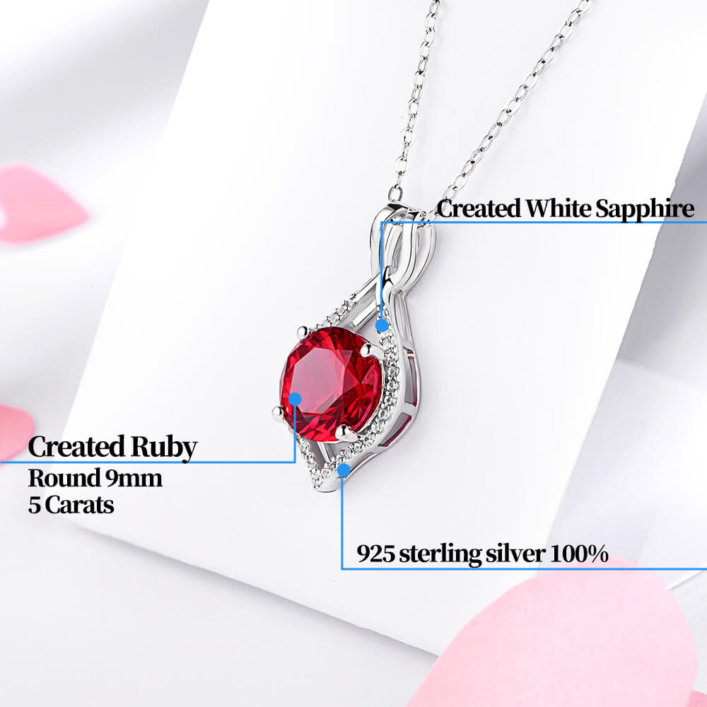 Fashion Round Ruby Sterling Silver Halo Necklace Pendant - ReadYourHeart