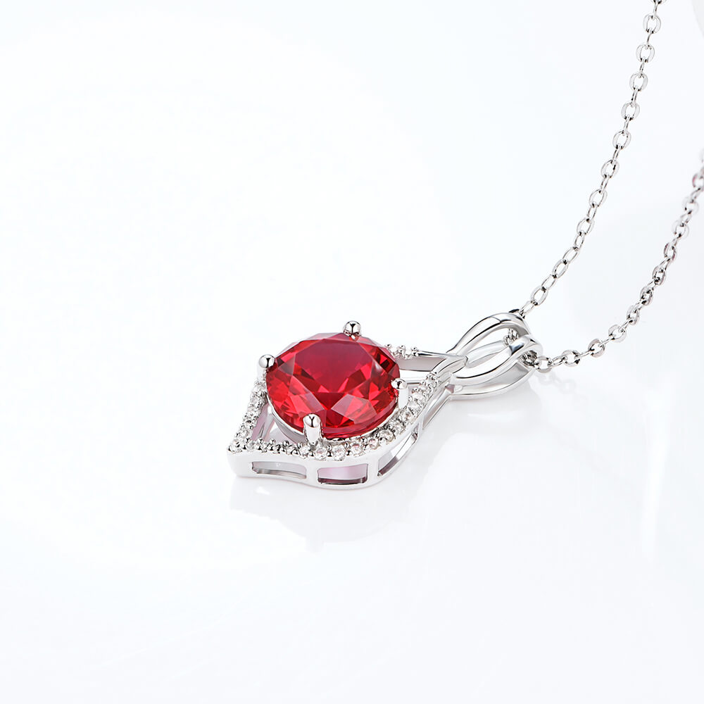 Fashion Round Ruby Sterling Silver Halo Necklace Pendant - ReadYourHeart