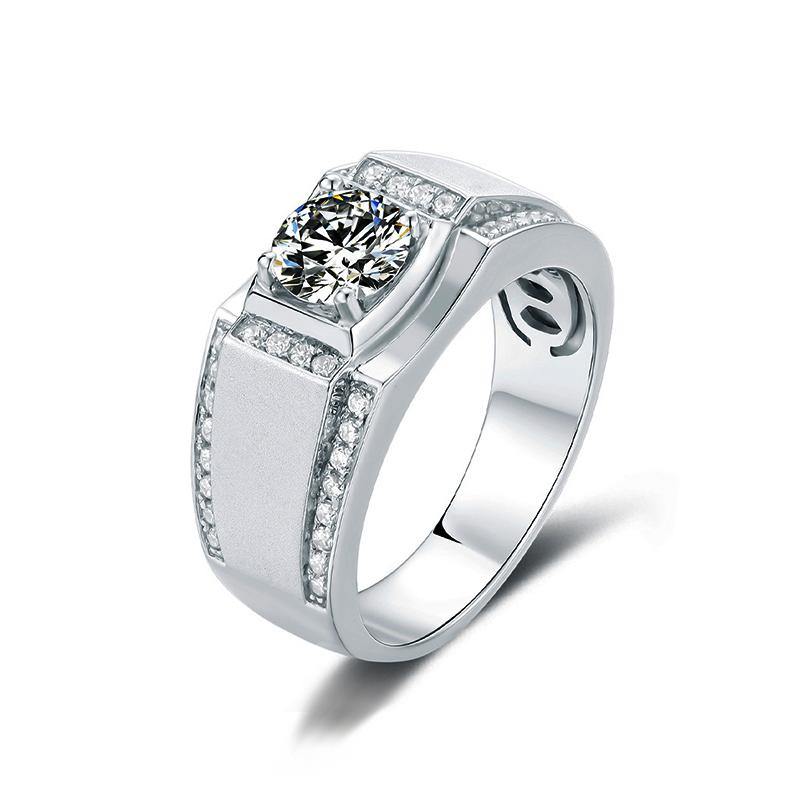 Fashion Simple four prong Moissanite sterling silver wedding ring for men - ReadYourHeart