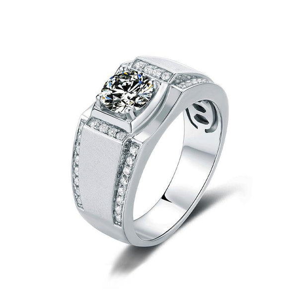 Fashion Simple four prong Moissanite sterling silver wedding ring for men - ReadYourHeart