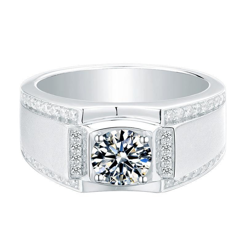Fashion Simple four prong Moissanite sterling silver wedding ring for men - ReadYourHeart,RRW-10006