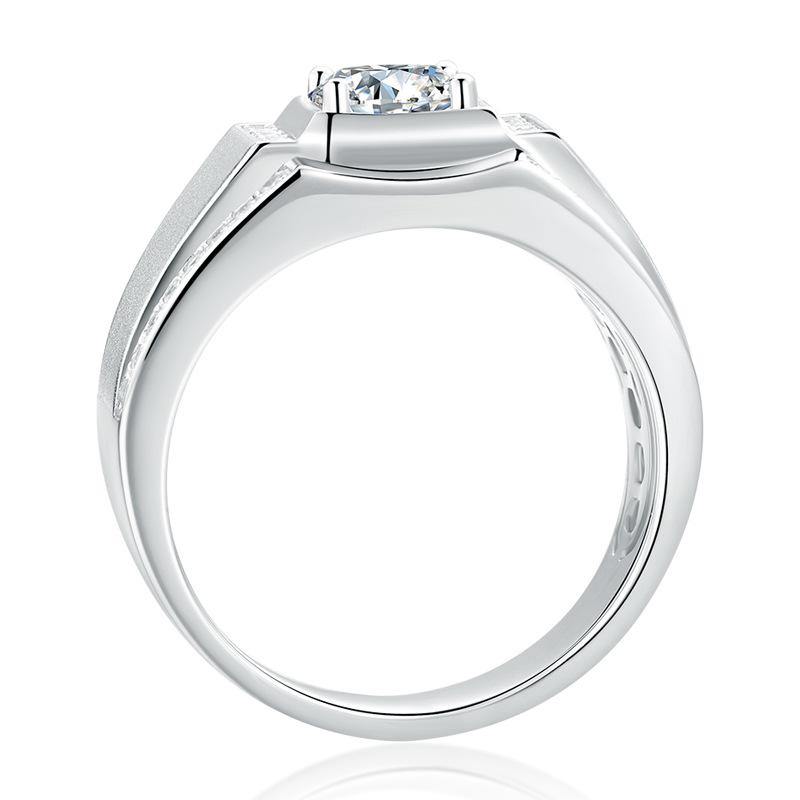 Fashion Simple four prong Moissanite sterling silver wedding ring for men - ReadYourHeart,RRW-10006