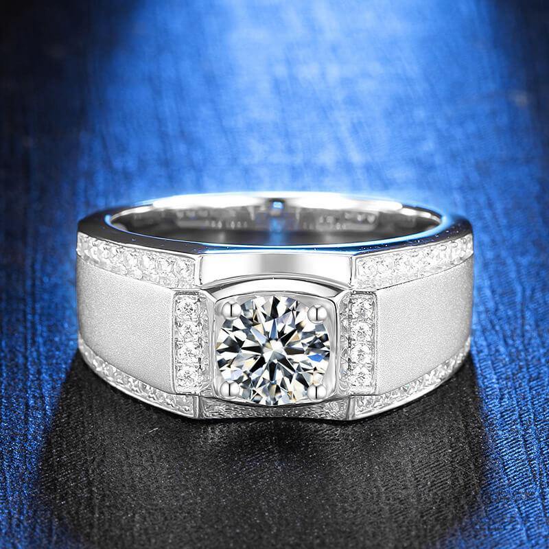 Fashion Simple four prong Moissanite sterling silver wedding ring for men - ReadYourHeart,RRW-10006