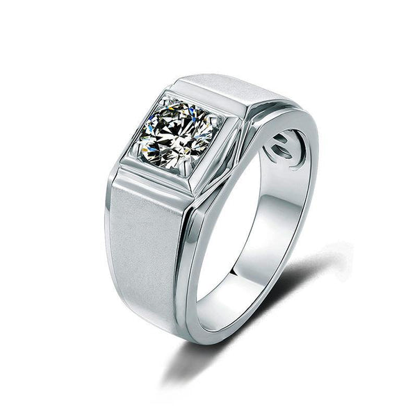 Fashion four prong Moissanite sterling silver wedding ring for men - ReadYourHeart