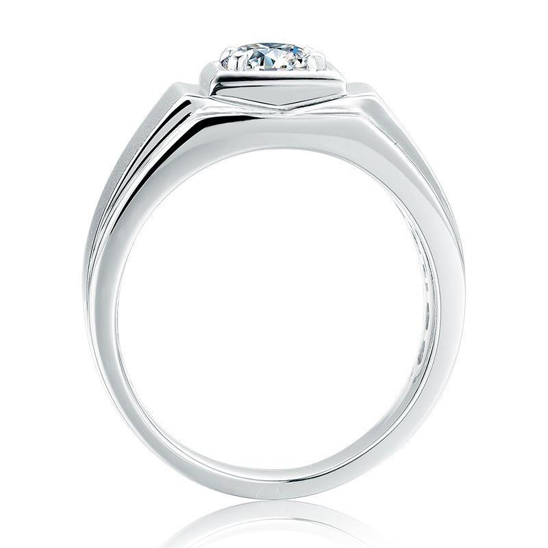 Fashion four prong Moissanite sterling silver wedding ring for men - ReadYourHeart,RRW-10005