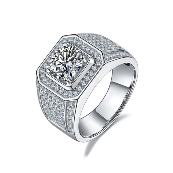 Fashion luxury four prong Moissanite sterling silver wedding ring for men - ReadYourHeart