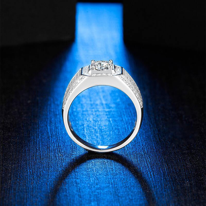 Fashion luxury four prong Moissanite sterling silver wedding ring for men - ReadYourHeart,RRW-M76A,RRW-M76B,RRW-M76C