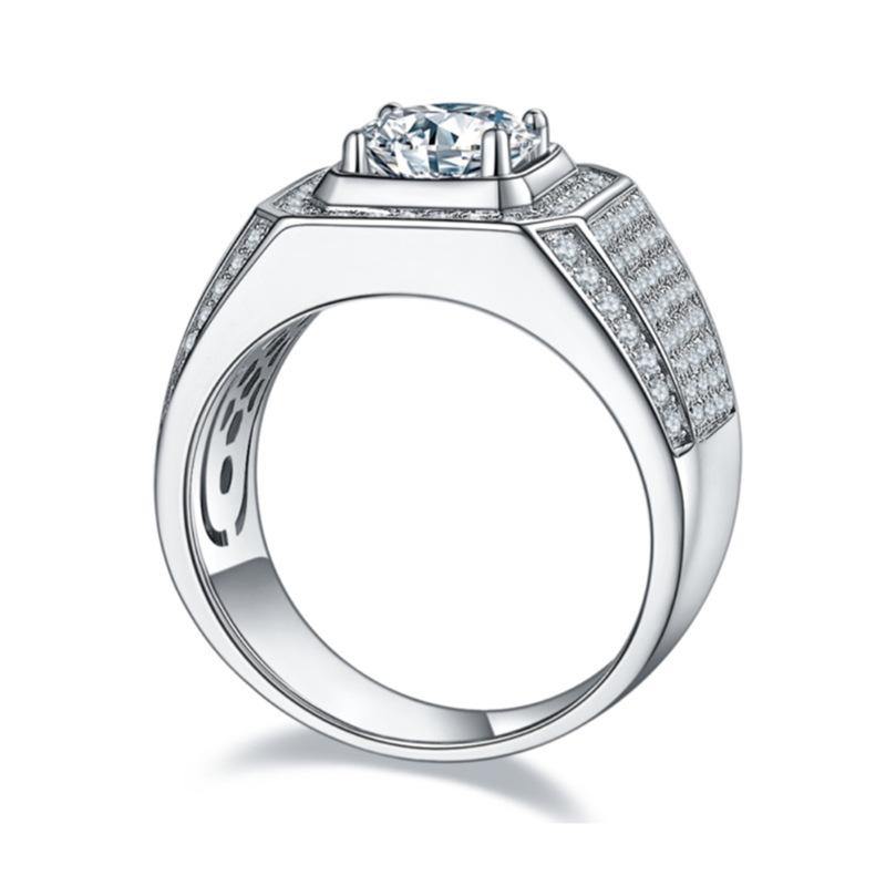 Fashion luxury four prong Moissanite sterling silver wedding ring for men - ReadYourHeart,RRW-M76A,RRW-M76B,RRW-M76C