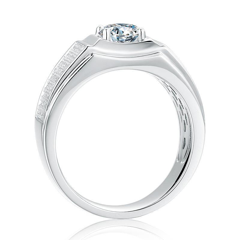 Fashion luxury four prong Moissanite sterling silver wedding ring for men - ReadYourHeart,RRW-M76A,RRW-M76B,RRW-M76C