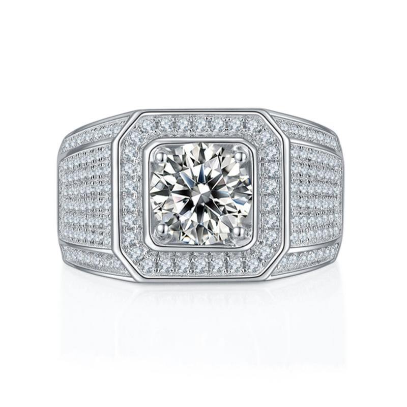 Fashion luxury four prong Moissanite sterling silver wedding ring for men - ReadYourHeart,RRW-M76A,RRW-M76B,RRW-M76C