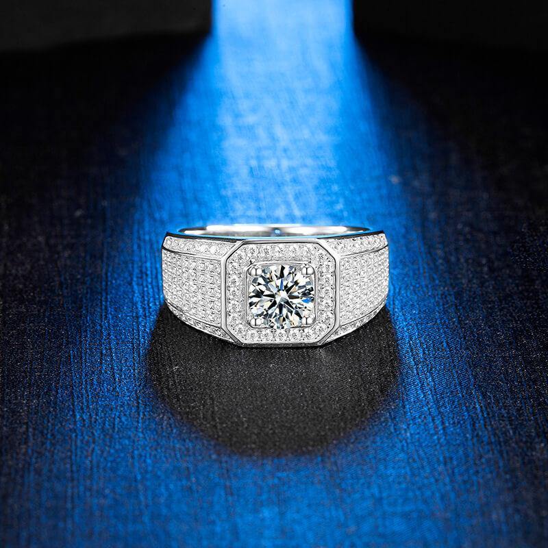 Fashion luxury four prong Moissanite sterling silver wedding ring for men - ReadYourHeart,RRW-M76A,RRW-M76B,RRW-M76C