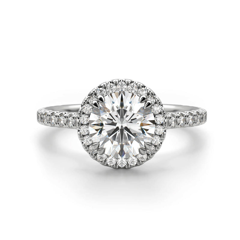 Floating Halo Moissanite Pave Engagement Ring in 18K White Gold - ReadYourHeart